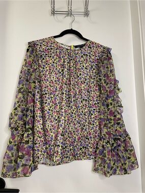 French Connection Floral Ruffle Blouse size L